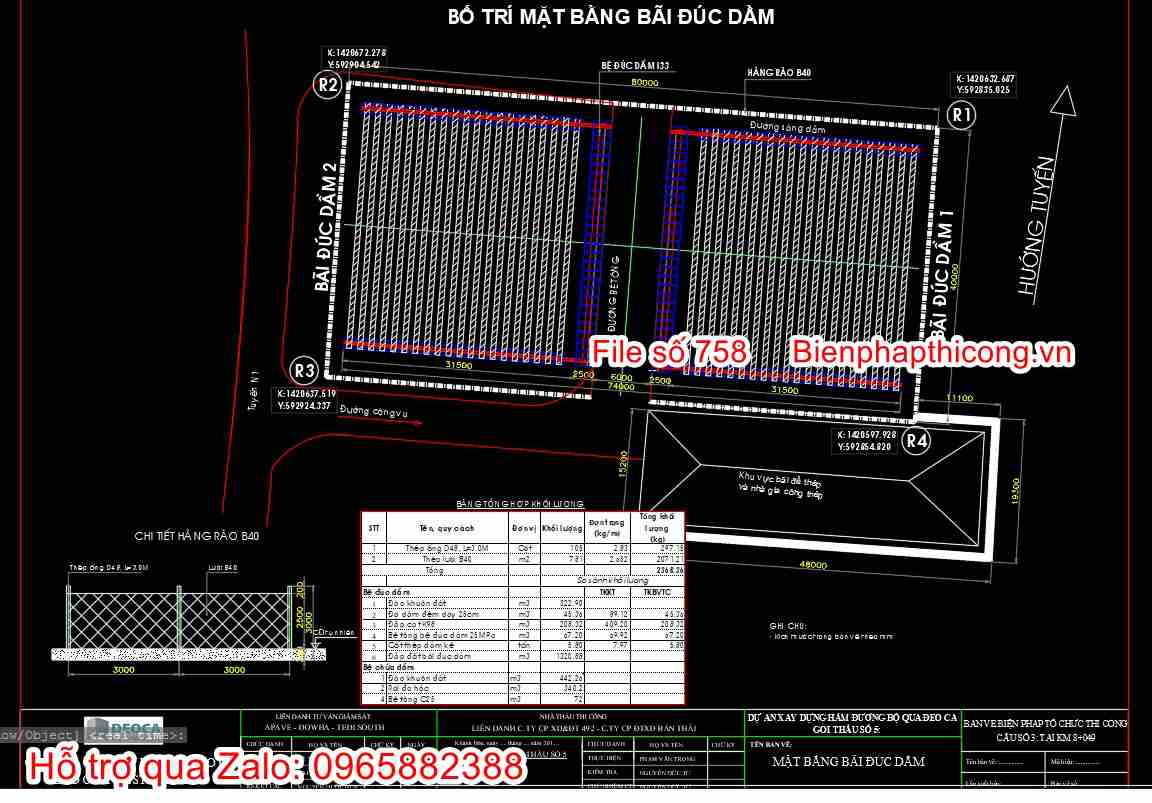 Mặt bằng bãi đúc dầm dự ứng lực I33.