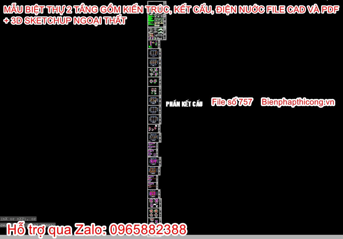 Bản vẽ phần kết cấu biệt thự 2 tầng mái nhật 7m x 11m.