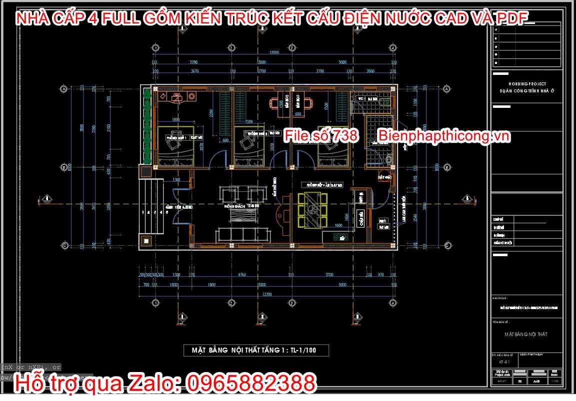 Bản vẽ thiết kế mặt bằng nhà cấp 4 3 ngủ 900 triệu.