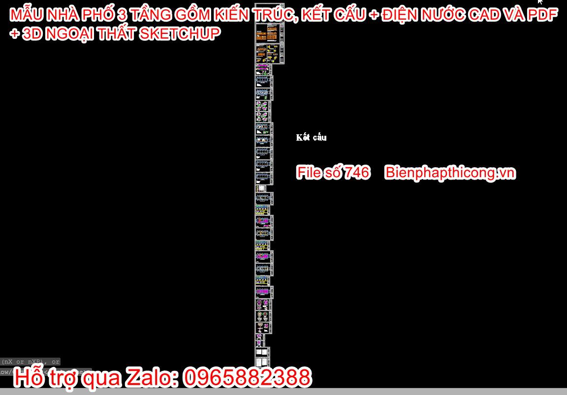 File autocad kết cấu nhà phố 3 tầng 5m x 18m.