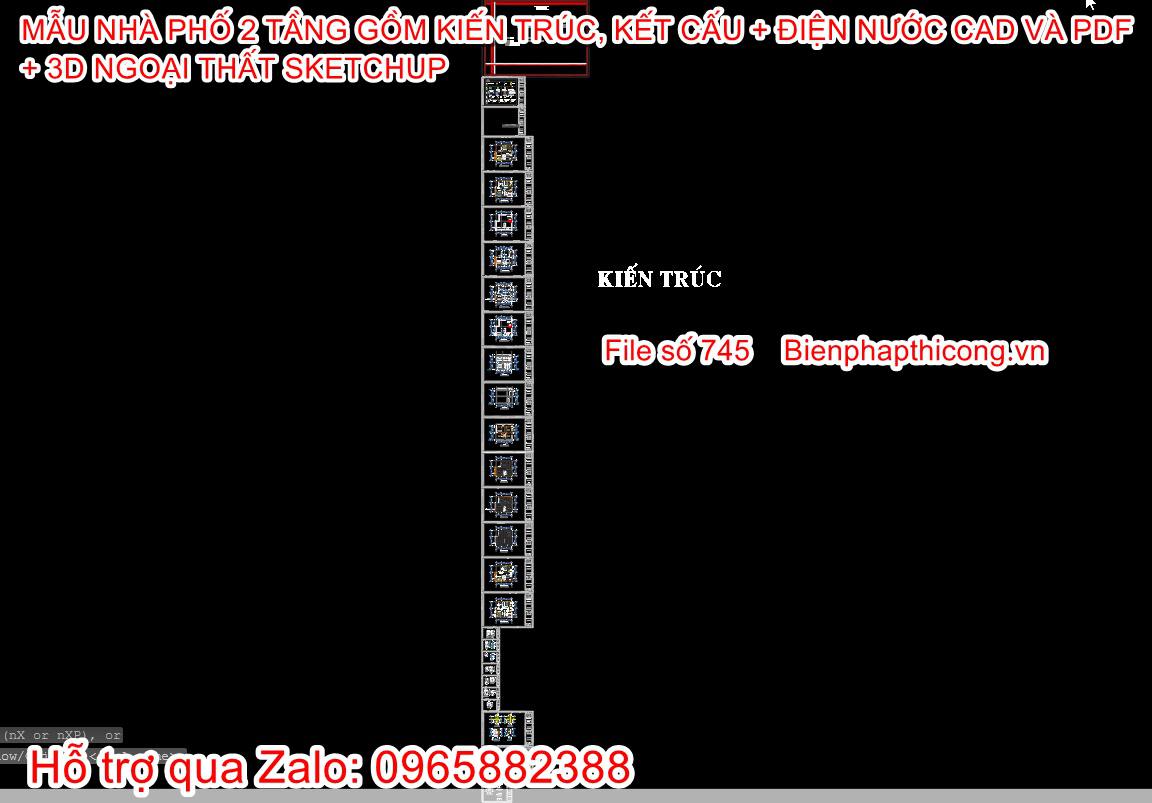 File autocad phần kiến trúc nhà phố 2 tầng rộng 8,5m đẹp.
