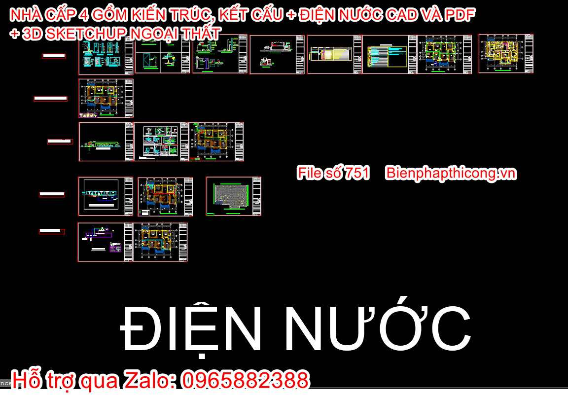 File dwg mẫu nhà cấp 4 mái nhật đẹp.