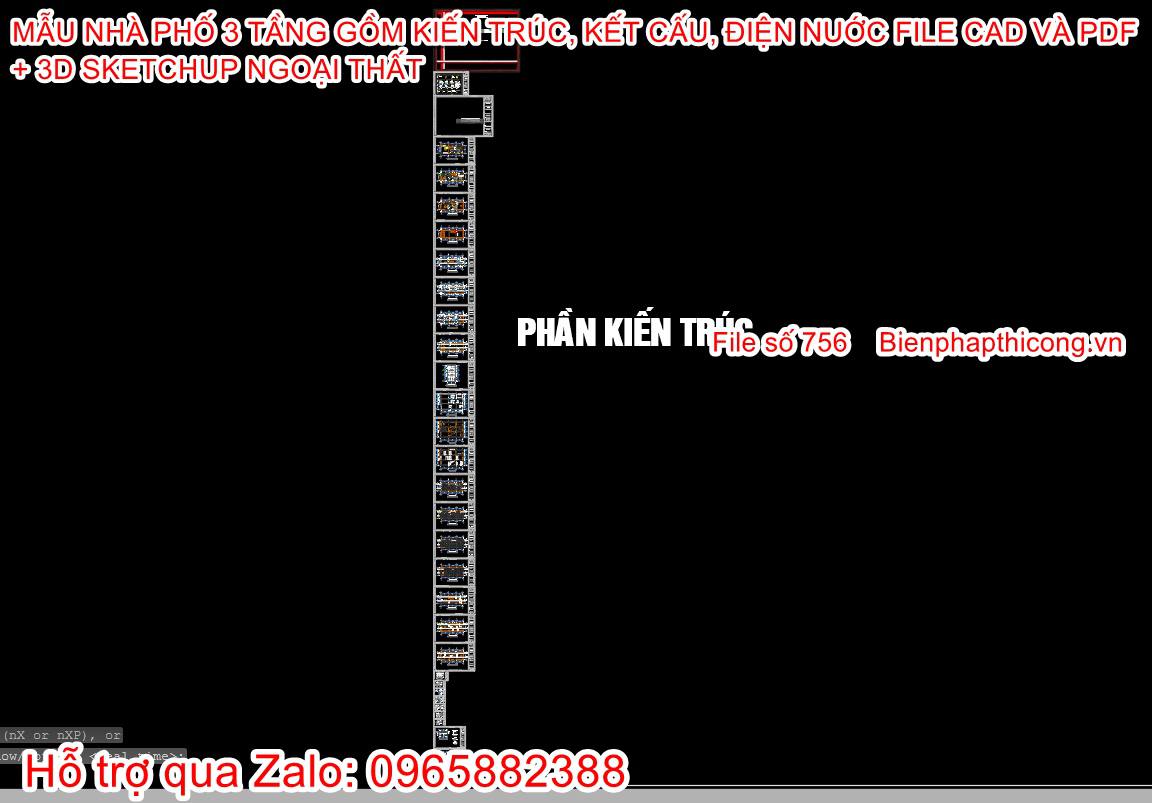 File dwg phần kiến trúc nhà phố 3 tầng cad 5,5m x 15,4m.