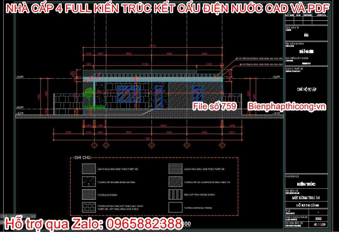 File thiết kế mặt đứng nhà cấp 4 3 ngủ đẹp.