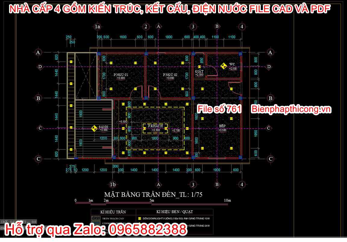 Hồ sơ thi công nhà cấp 4 hiện đại 7m x 11,5m.