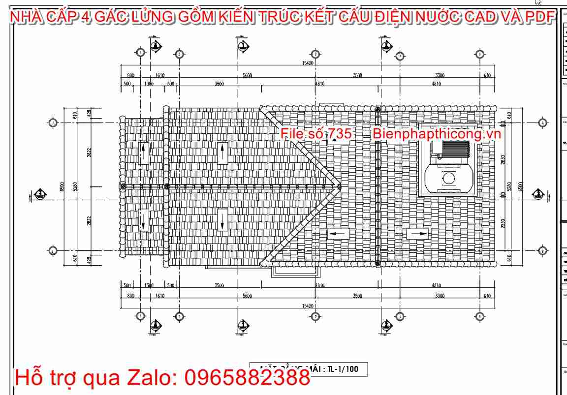Hồ sơ thi công nhà cấp 4 mái thái 3 ngủ 5,5m.