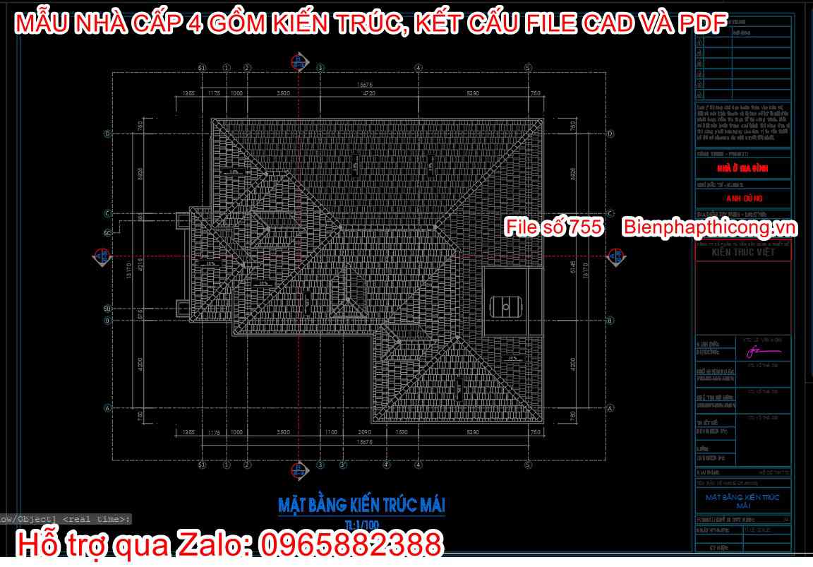 Mặt bằng mái nhà cấp 4 1 tầng 150m2 chữ L