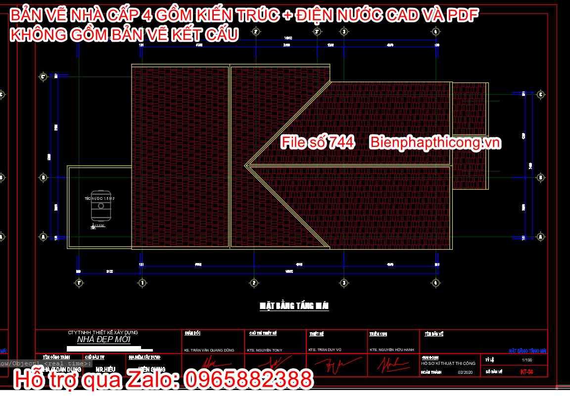 Mặt bằng mái nhà cấp 4 3 ngủ đẹp.