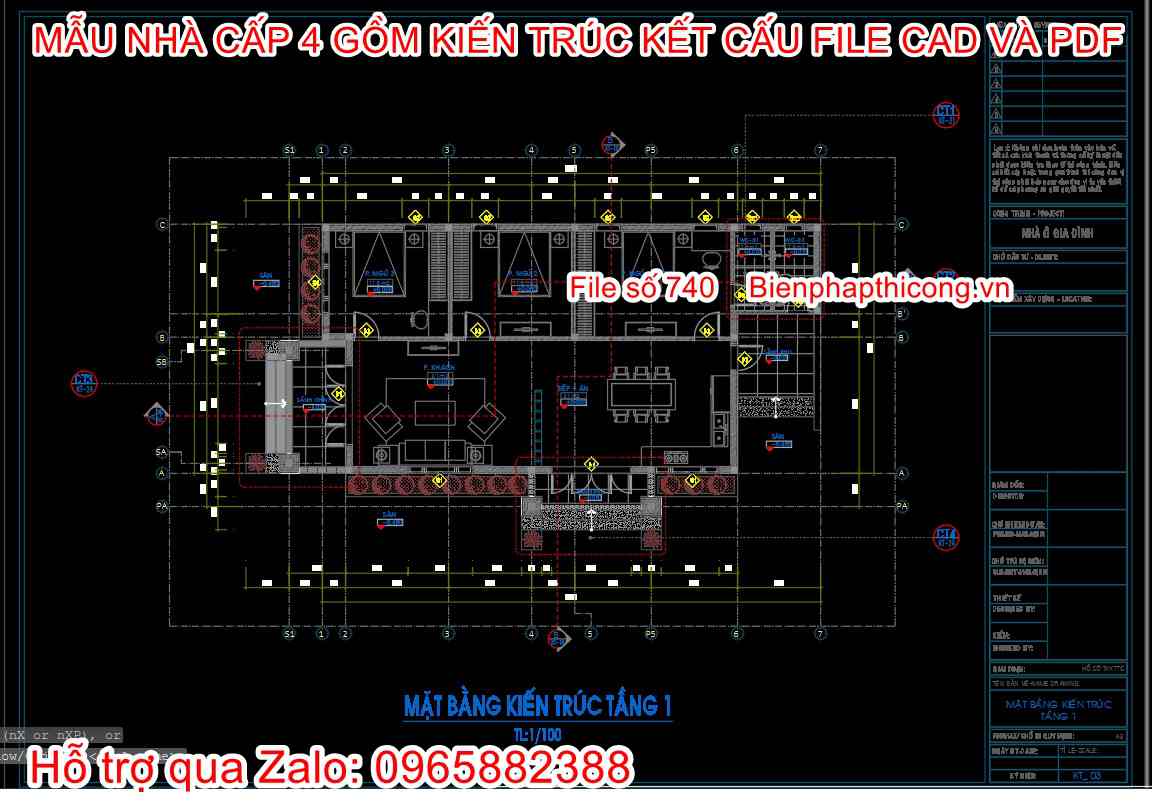 Mặt bằng tại tầng 1 nhà cấp 4 7,5m x 15m.