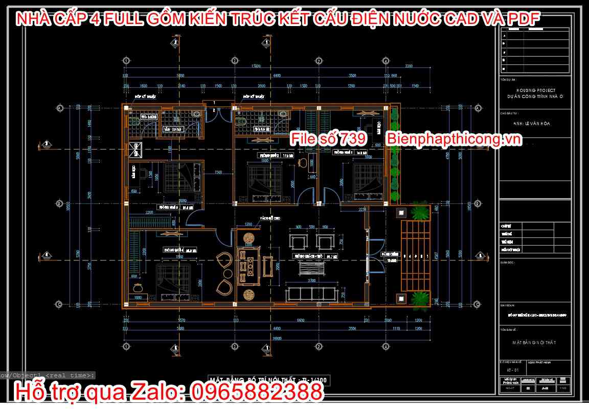 Mặt bằng tầng 1 nhà cấp 4 4 ngủ đẹp.