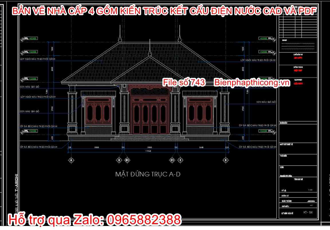 Bản vẽ cad nhà cấp 4 full cad.