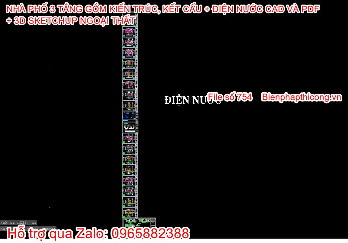 Bản vẽ thiết kế nhà phố 3 tầng 6,5m x 12m.