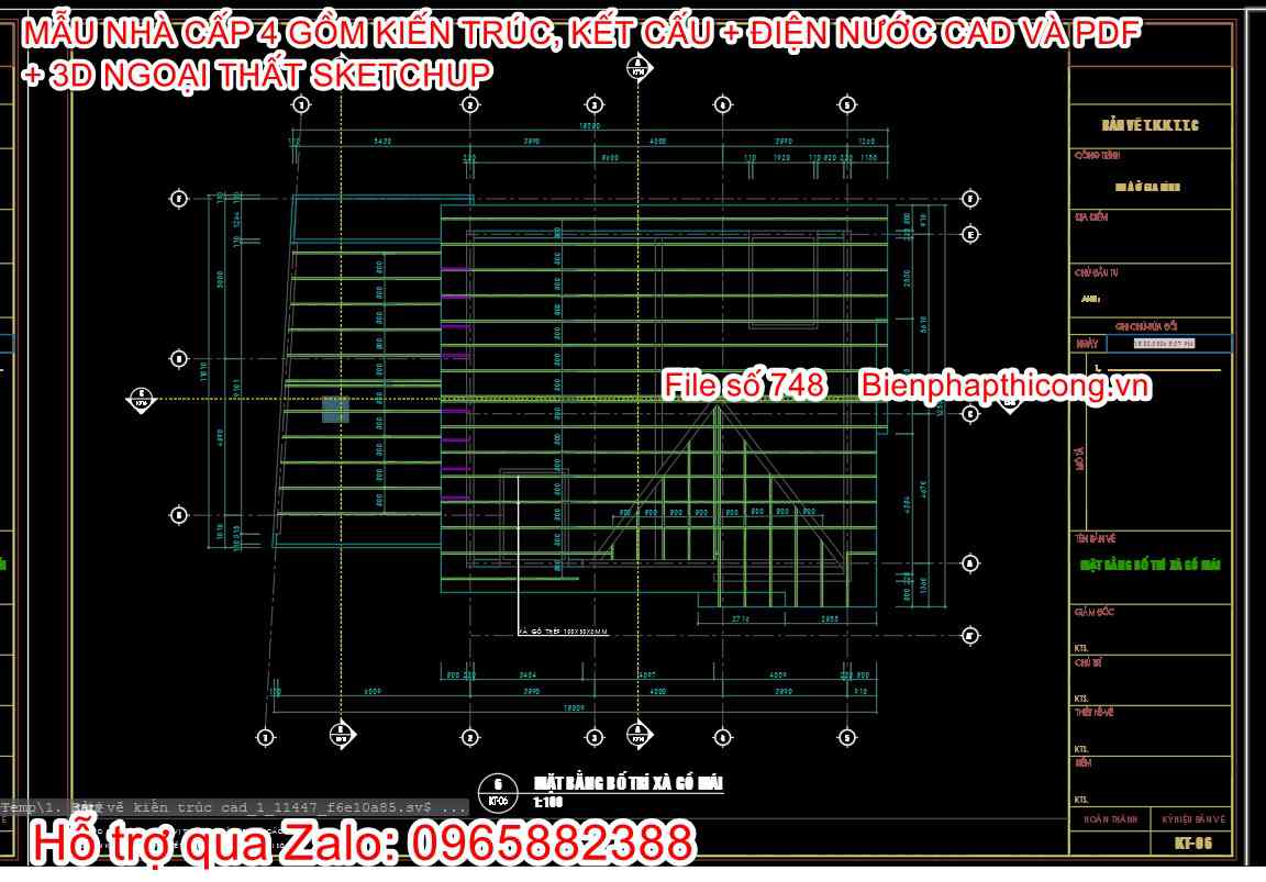 File autocad xà gồ mái tôn 4 ngủ 200m2 đẹp.