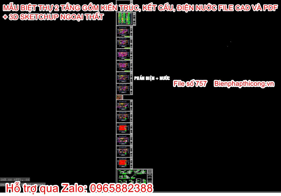 File cad thiết kế biệt thự 2 tầng mái nhật 7m x 11m.