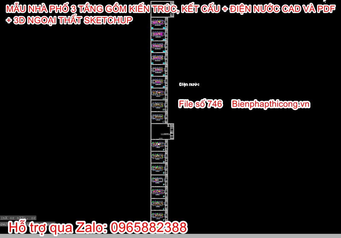 File cad thiết kế nhà ống 3 tầng 5m x 18m.