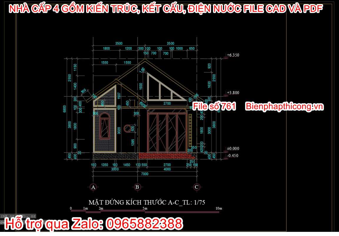 Hồ sơ xây dựng nhà cấp 4 làm cấp phép 7m x 11,5m đẹp.