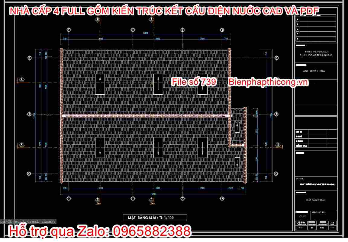 Mặt bằng mái nhà cấp 4 4 ngủ đẹp.