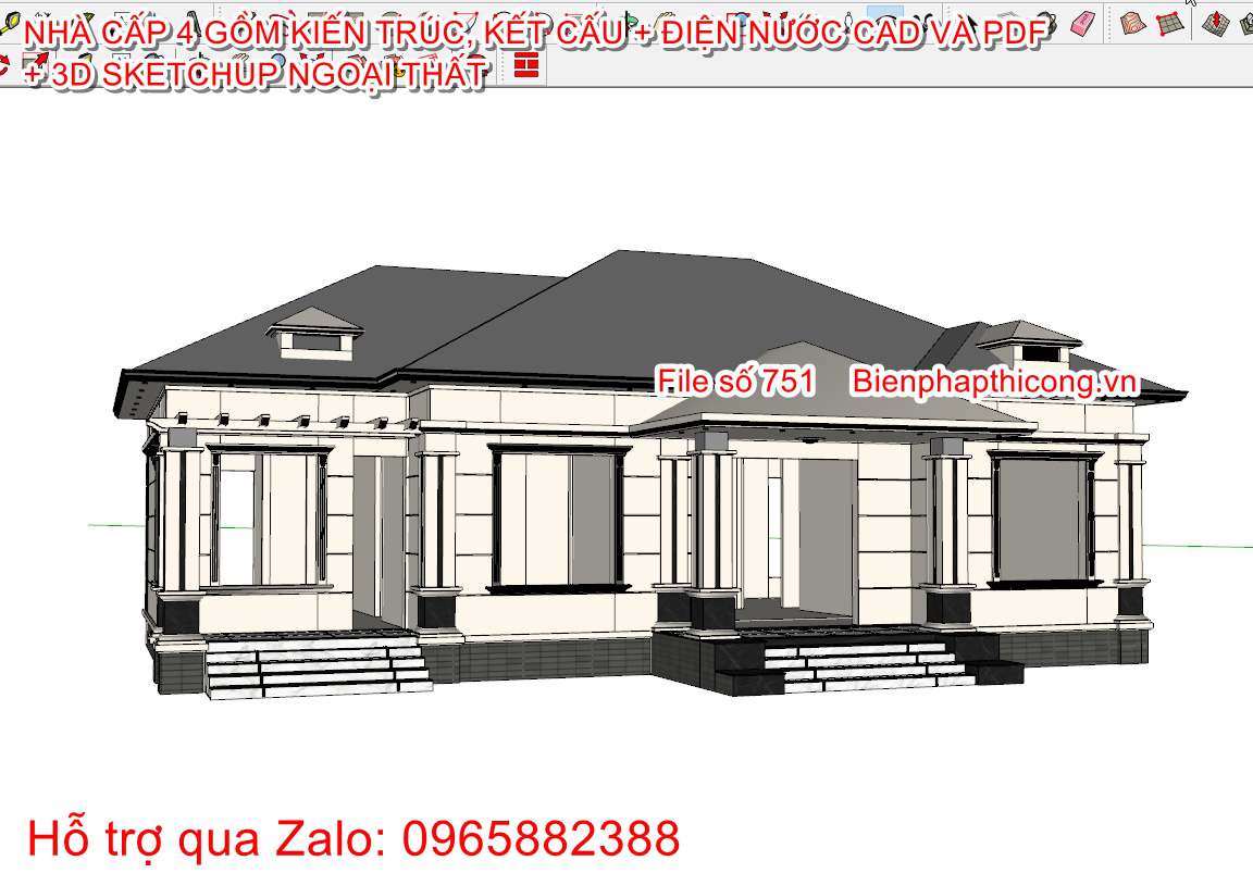 Tải bản vẽ cad nhà cấp 4 rộng 17m x 12m 4 ngủ.