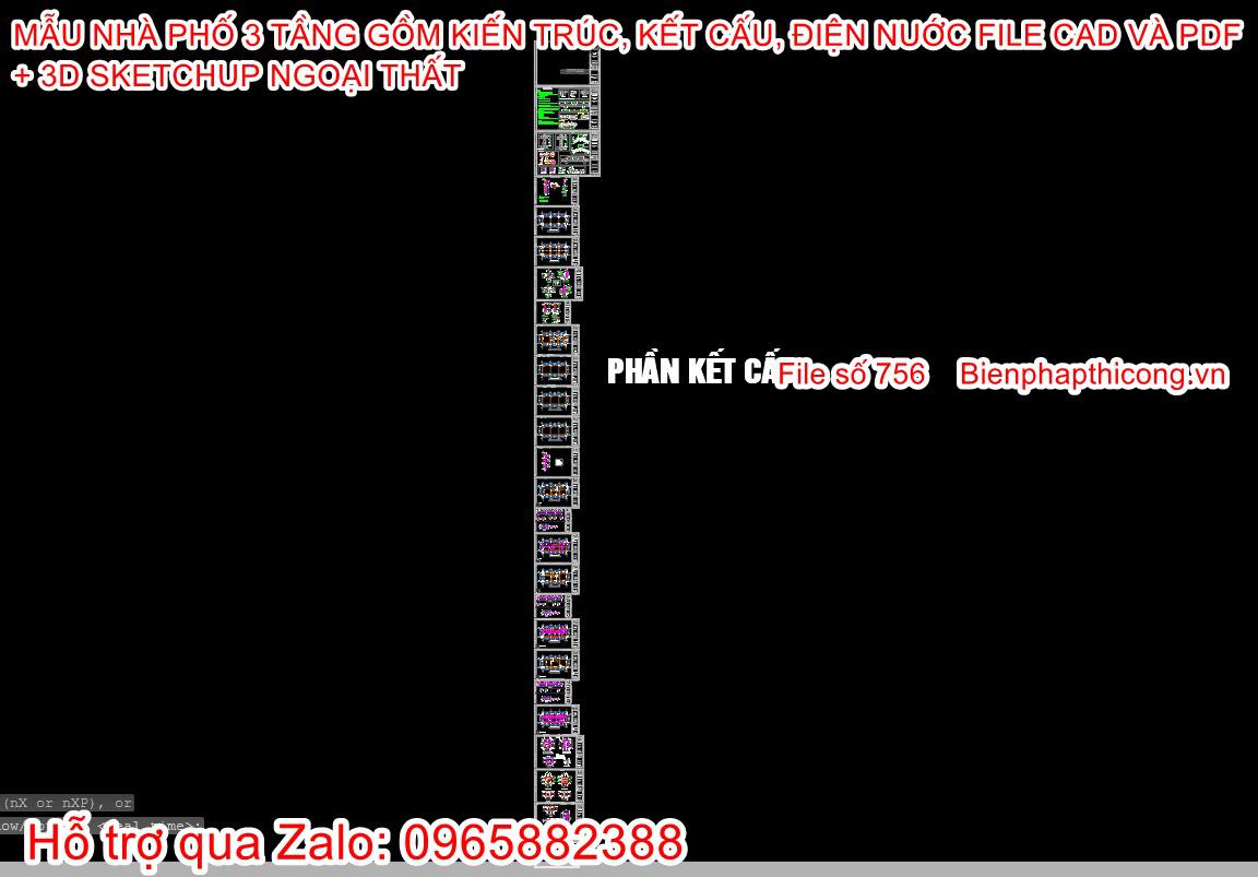 Tải bản vẽ nhà phố 3 tầng phần kết cấu full kiến trúc kết cấu.