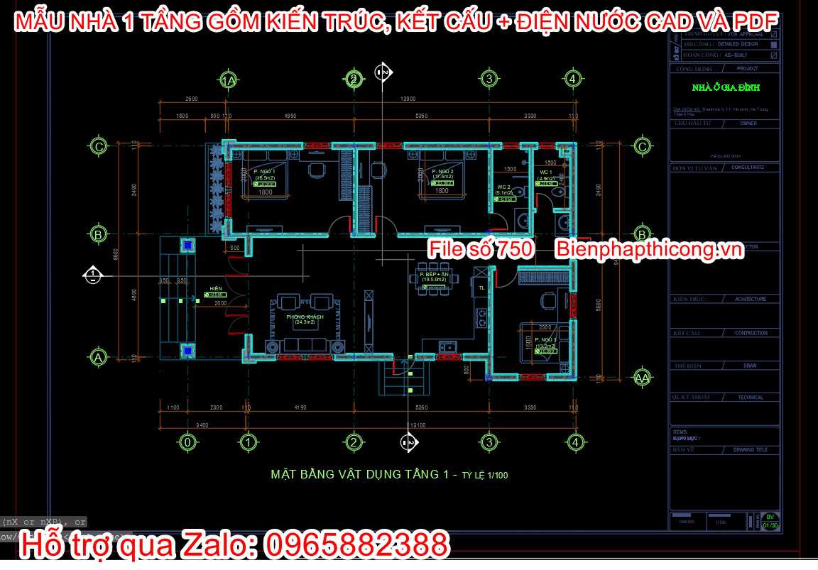 Bản vẽ cad mặt bằng nhà cấp 5 9,5m x 15m dưới 1 tỷ.