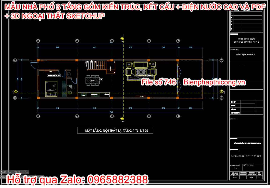 Bản vẽ cad nhà phố 3 tầng 5m x 18m cad.