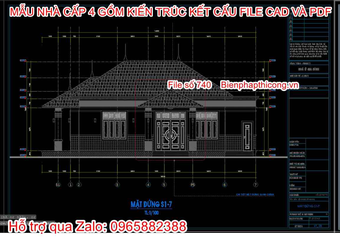 Bản vẽ mặt đứng cad nhà cấp 4 dwg.
