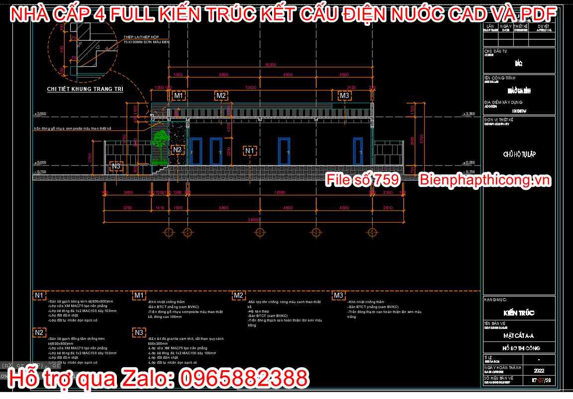 Bản vẽ nhà cấp 4 full kiến trúc kết cấu điện nước.