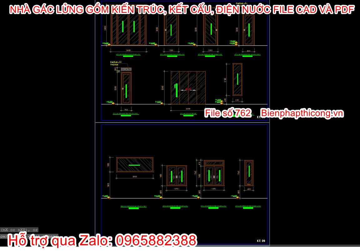 Bản vẽ thiết kế cửa nhà gác lửng đẹp.