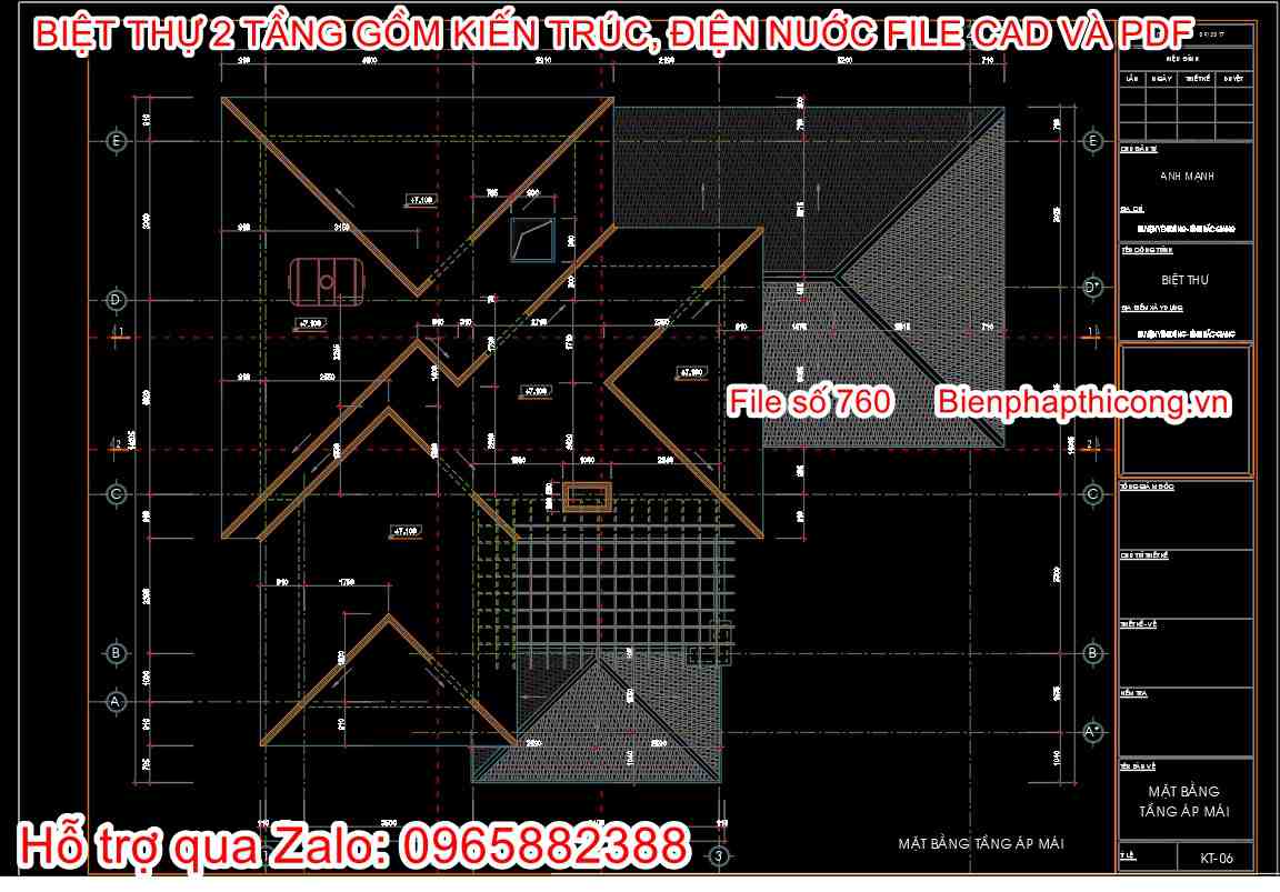 Bản vẽ thiết kế mặt bằng mái nhà 2 tầng địa trung hải.