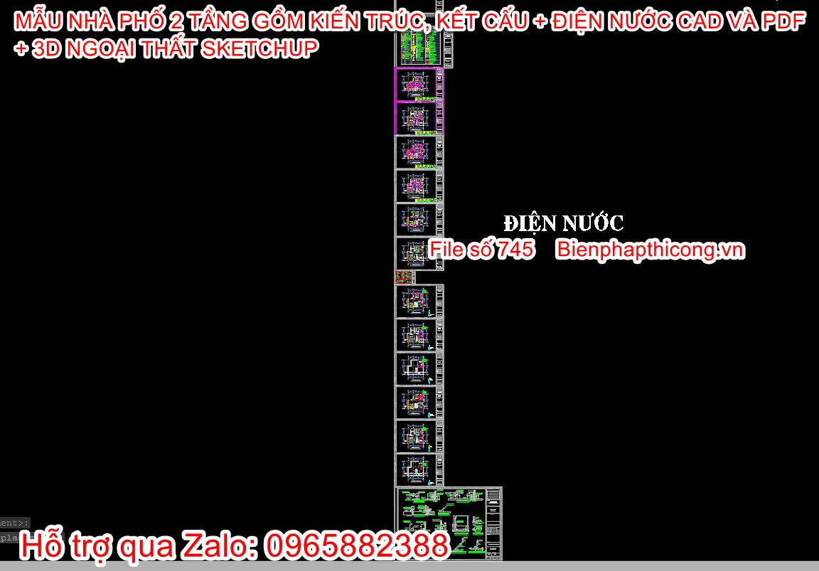 File thiết kế phần điện nước nhà phố 2 tầng mặt tiền 8,5m.
