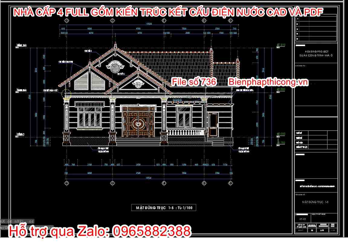 Bản vẽ cad nhà cấp 4 3 ngủ 14,5m x 11m.