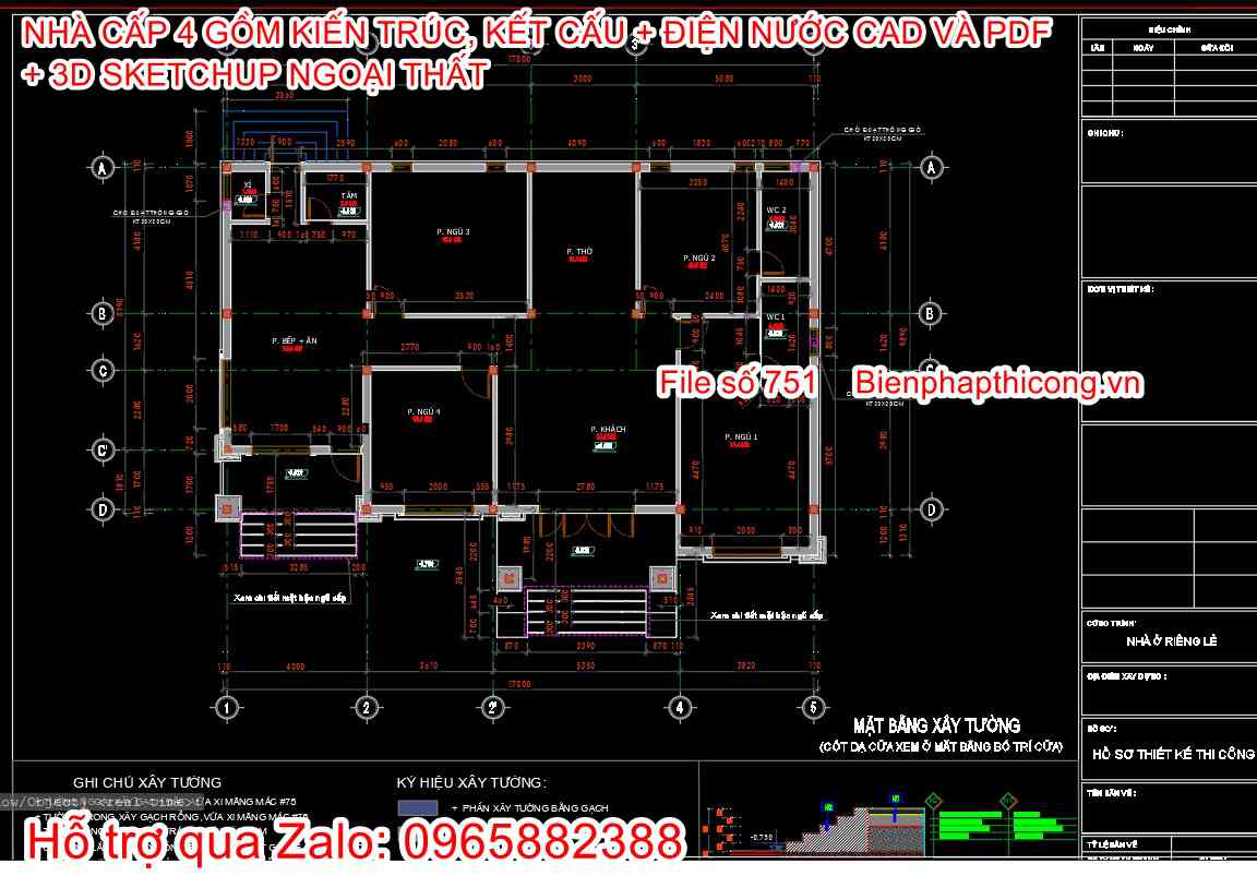 Bản vẽ file pdf nhà cấp 4 1 tầng đẹp.
