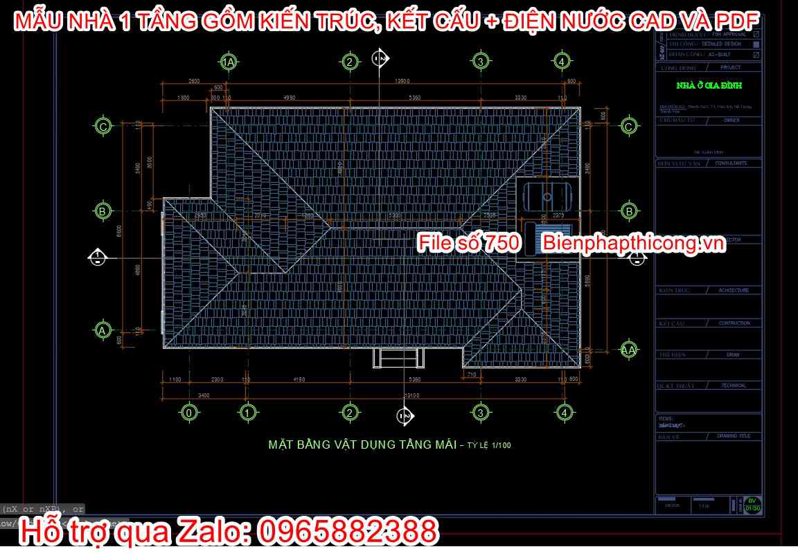 Bản vẽ thiết kế mái nhật 1 tầng đẹp.