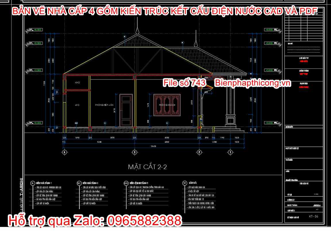 File autocad nhà cấp 4 mái nhật 2 ngủ 12m x 12,5m.