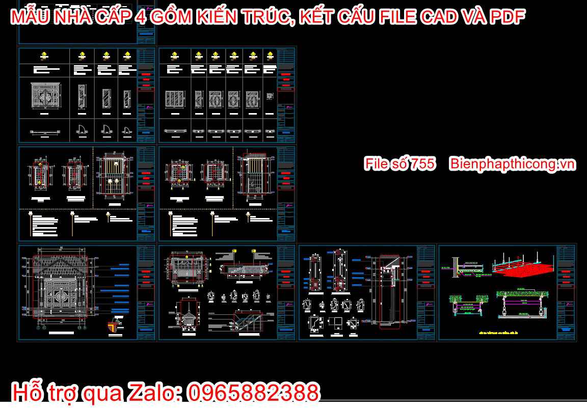 Hồ sơ bản vẽ autocad chi tiết nhà cấp 4 1 tầng mái nhật.