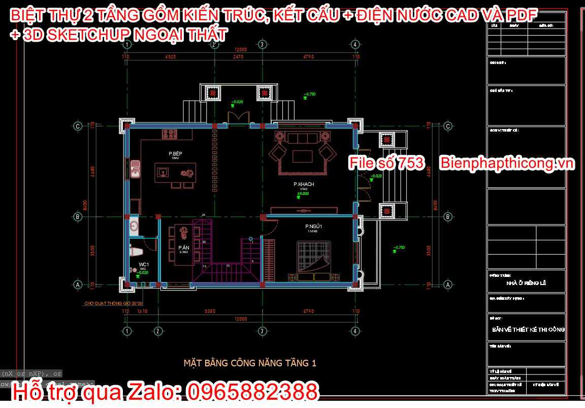 Mặt bằng thiết kế biệt thự 2 tầng mái nhật 8,4m x 12m.