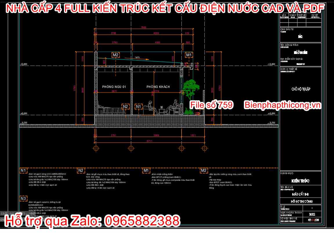 Tải bản vẽ cad nhà cấp 4 full.