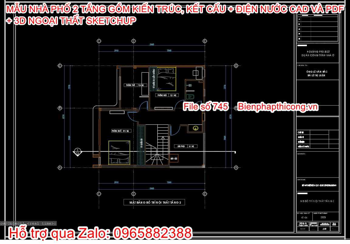 Bản vẽ cad nhà 2 tầng làm cấp phép xây dựng.