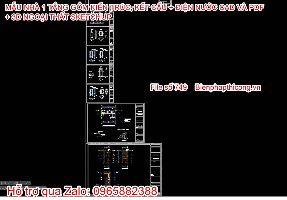 Bản vẽ thiết kế cửa nhà cấp 4 1 tầng.