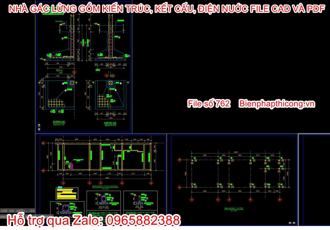 Bản vẽ thiết kế kết cấu móng nhà cấp 4 gác lửng.