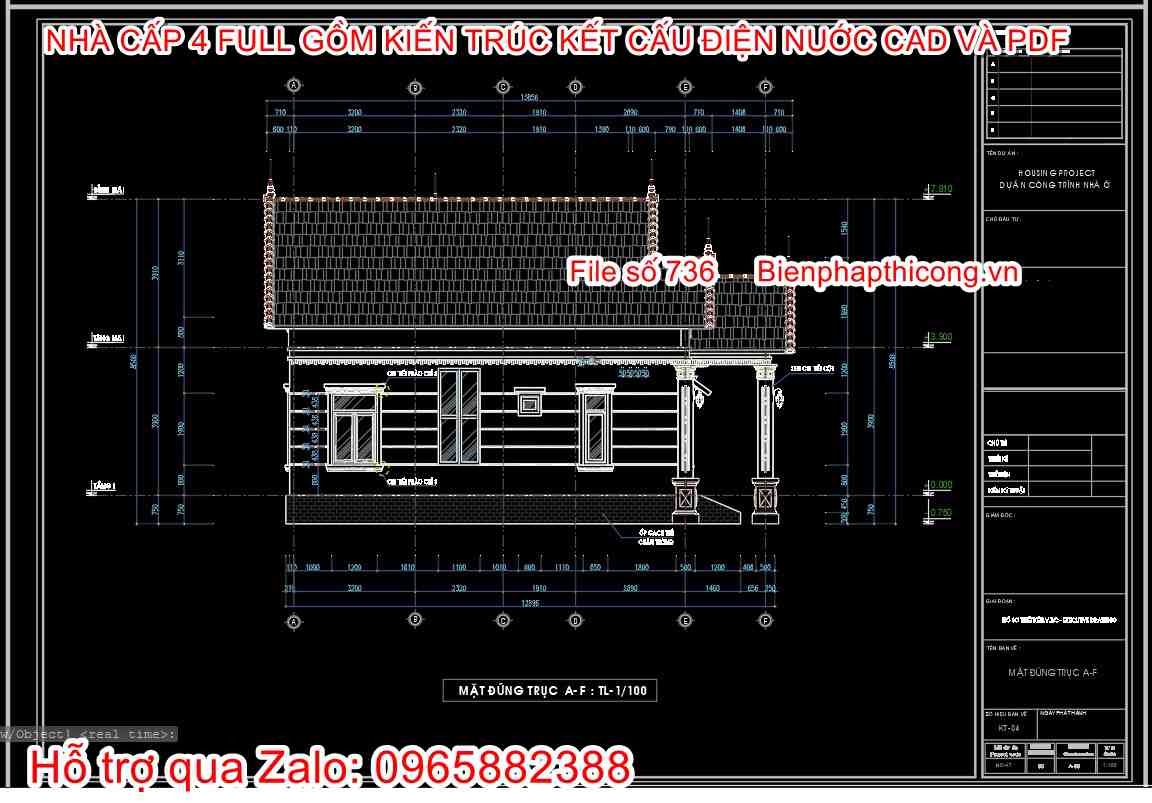 Bản vẽ thiết kế mặt đứng nhà cấp 4 3 ngủ đẹp.