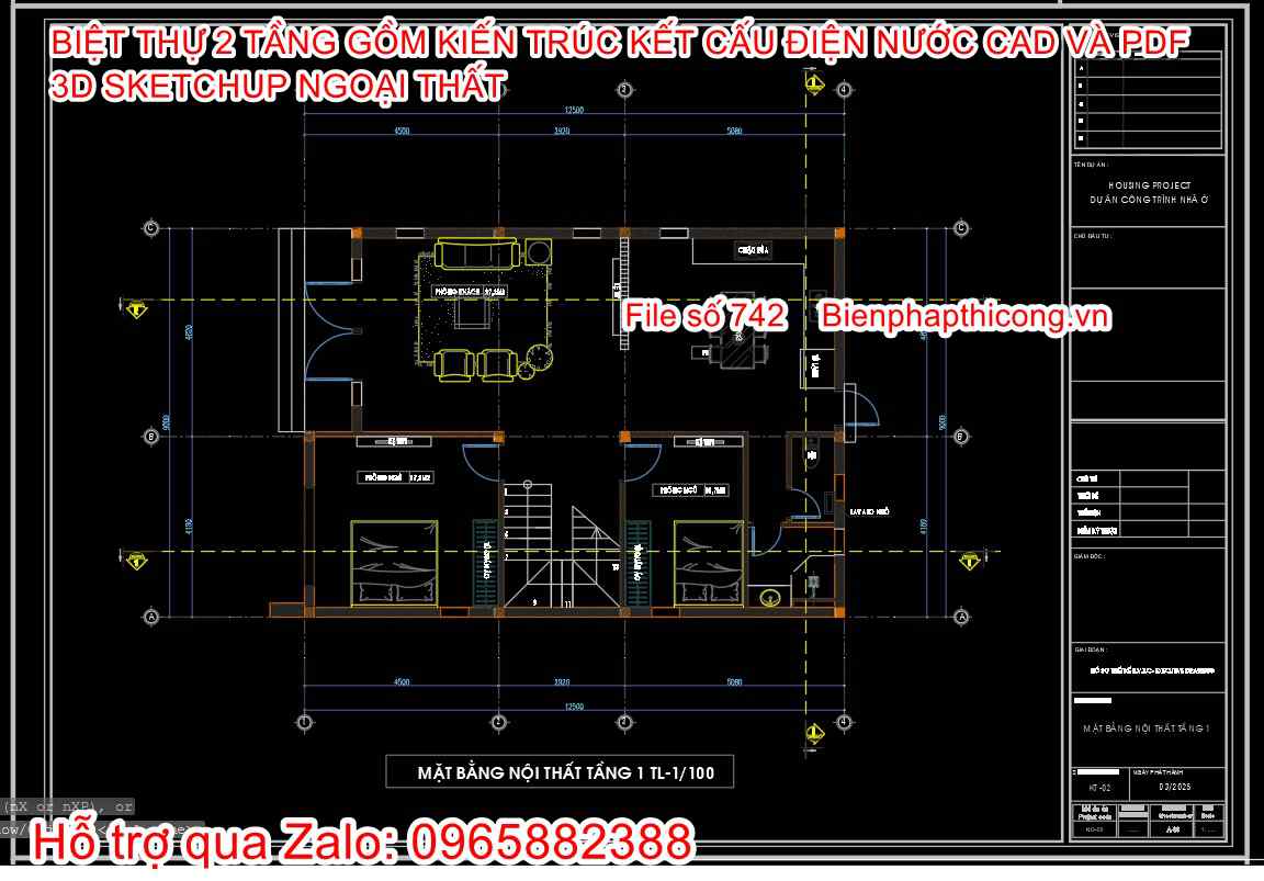 Bản vẽ thiết kế nhà ở cấp phép 9m x 12,5m.