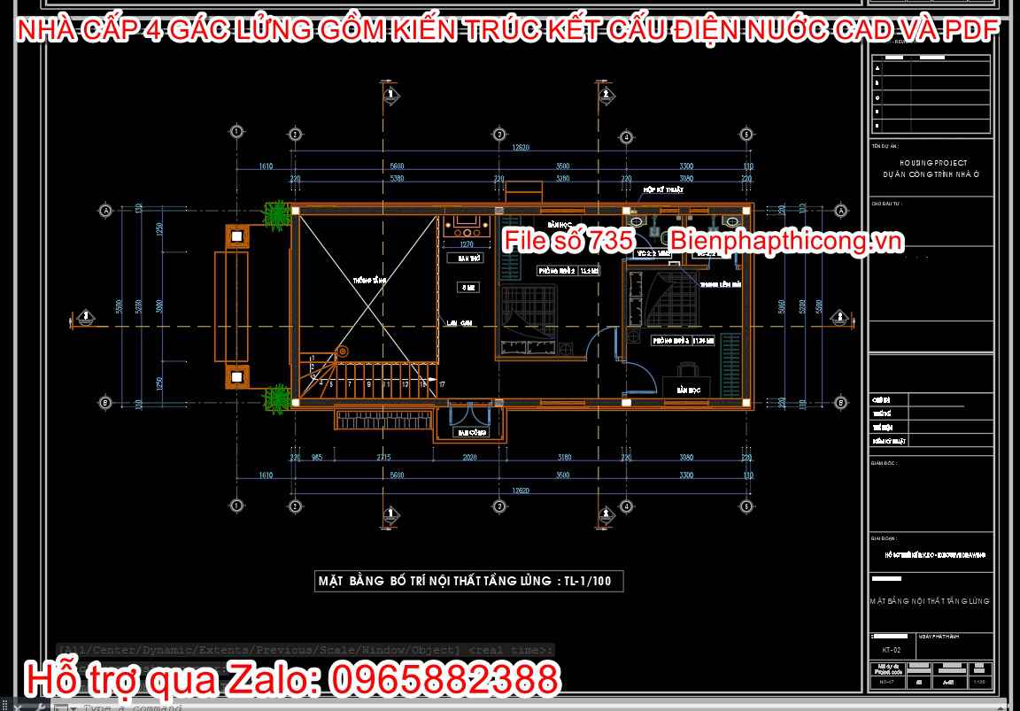 File autocad tầng lửng nhà cấp 4 3 ngủ đẹp.
