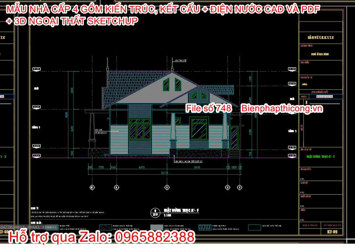 File dwg bản vẽ nhà cấp 4 4 ngủ 200m2 hơn 1 tỷ.