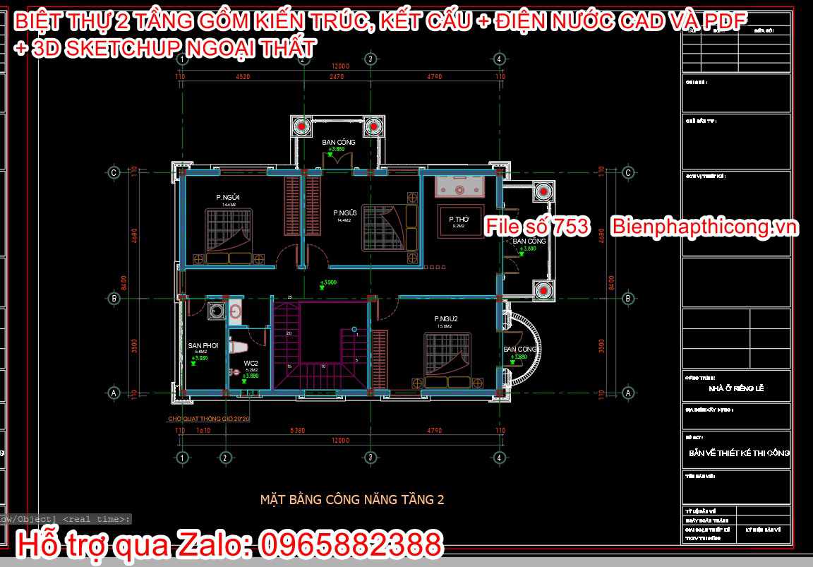 File thiết kế biệt thự 2 tầng mái nhật 8,4m x 12m.
