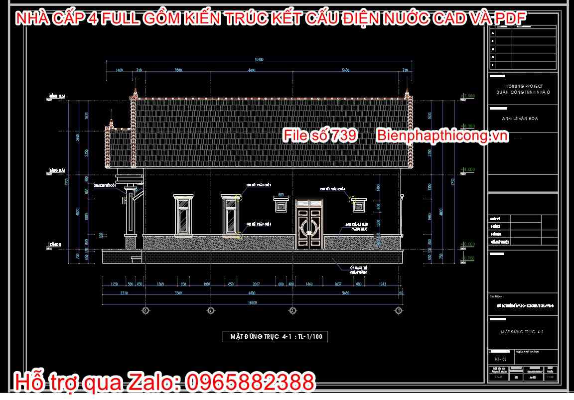 Mặt đứng công trình nhà cấp 4 800 đến 900 triệu.