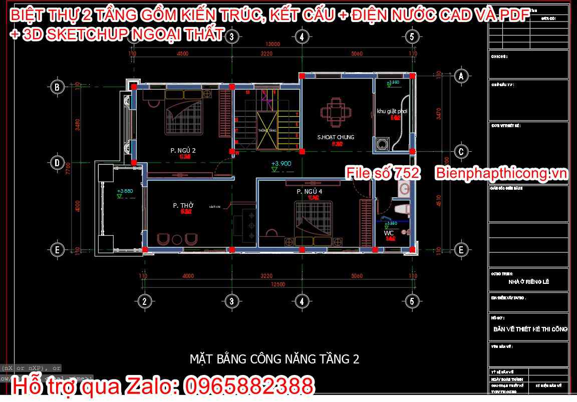 Tải bản vẽ biệt thự 2 tầng mái nhật full cad 8,2m x 13m.