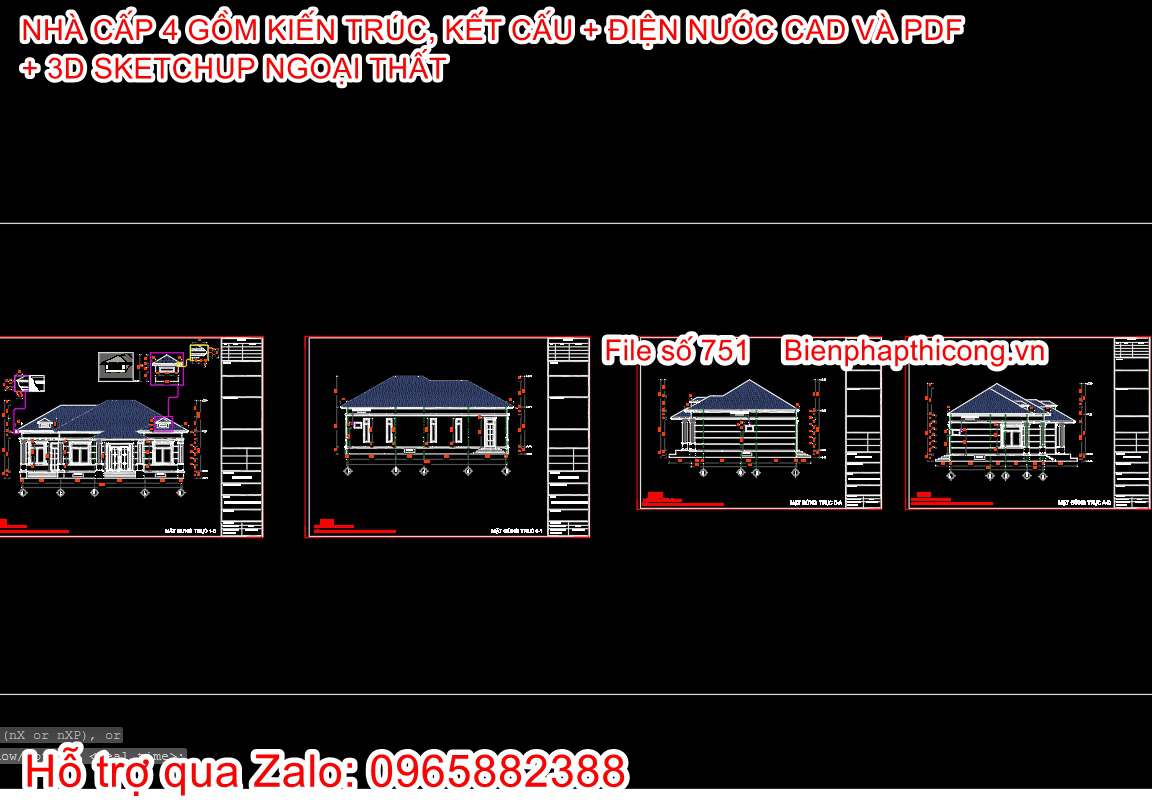 Tải bản vẽ cad nhà cấp 4 làm cấp phép xây dựng.