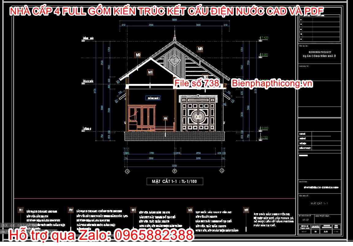 File bản vẽ nhà cấp 4 rộng 8m x 12m cad.