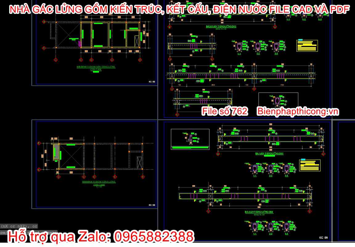 File thiết kế kết cấu dầm sàn nhà gác lửng 5m x 16m.